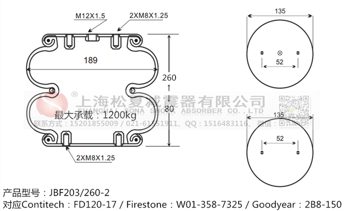 JBF203/260-2橡膠<a href='http://www.pfqp.com.cn/' target='_blank'><u>空氣彈簧</u></a>
